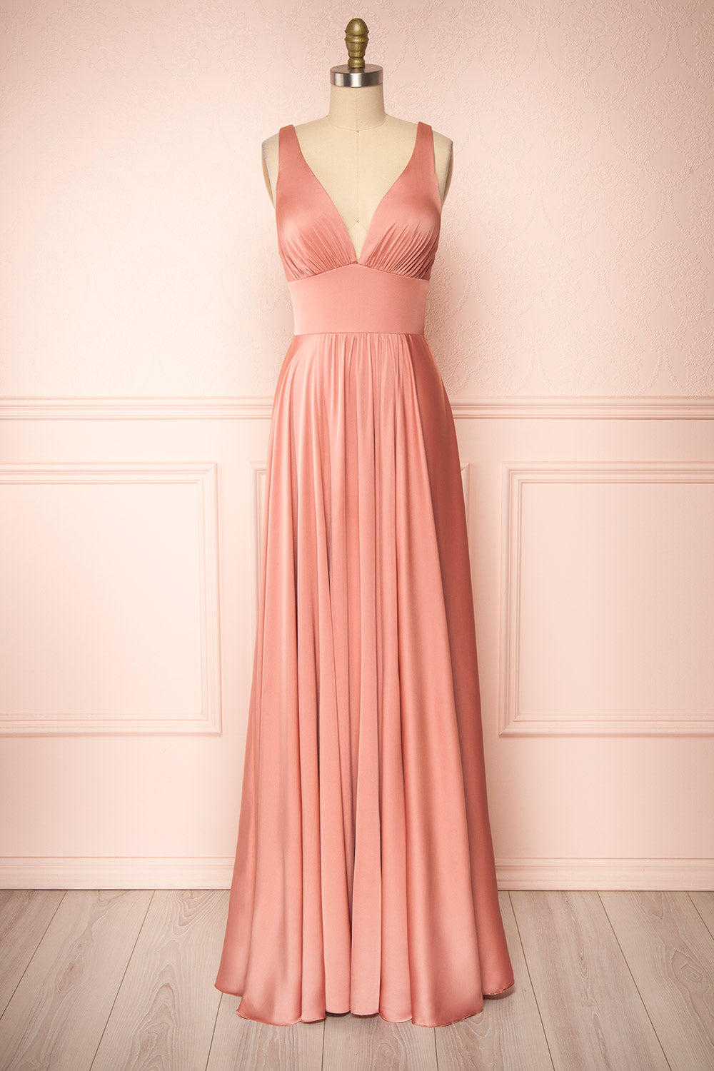 Johanie Pink Satin Maxi Dress | Boudoir ...